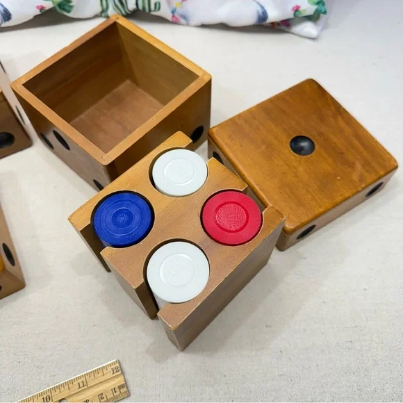 Vintage Wooden Dice Poker Chip Caddy Set by Trend Clocks Zeeland, Mi. - Picture 9 of 13